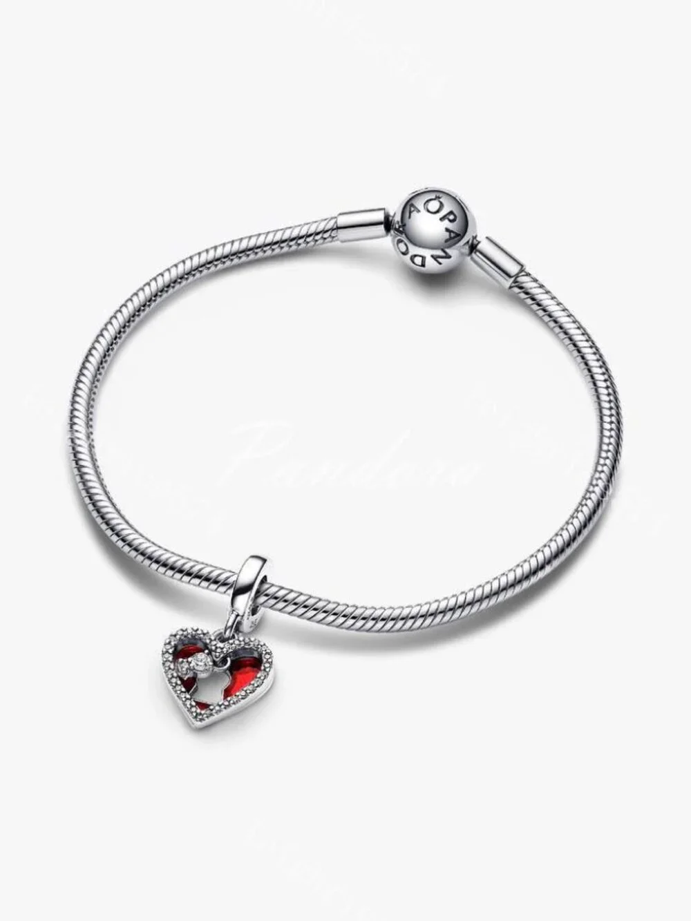 Pandora Red Heart & Keyhole Double Dangle Charm